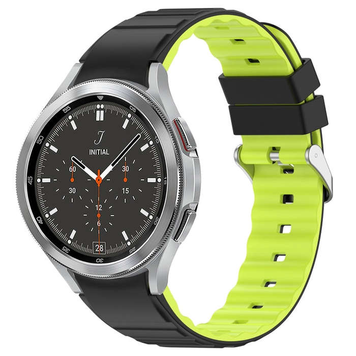 For Samsung Galaxy Watch 4 Classic 46mm Two Color Horizontal Silicone Watch Band(Black Green)