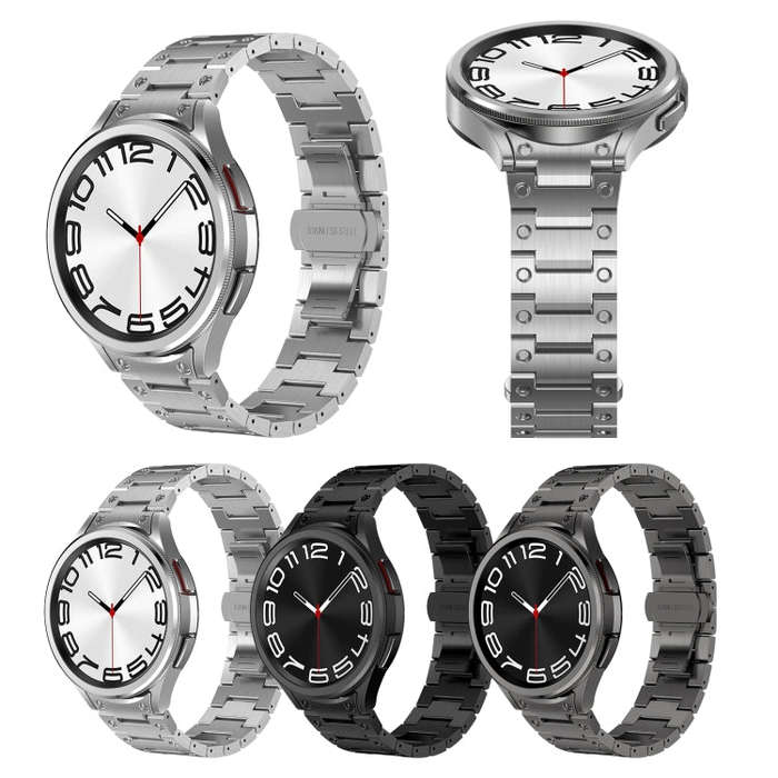 For Samsung Galaxy Watch 4 Classic 42 / 46mm Dual Circle Curved Connection Stainless Steel Watch ...