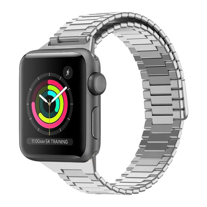 For Apple Watch Series 3 42mm Bamboo Magnetic Stainless Steel Metal Watch Strap(Silver)