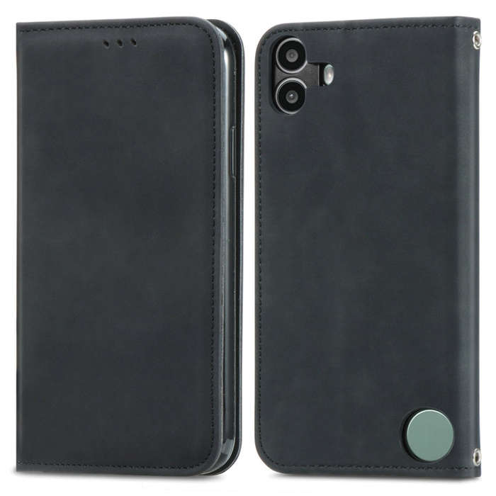 For  Nothing CMF Phone 1 Retro Skin Feel Magnetic Flip Leather Phone Case(Black)