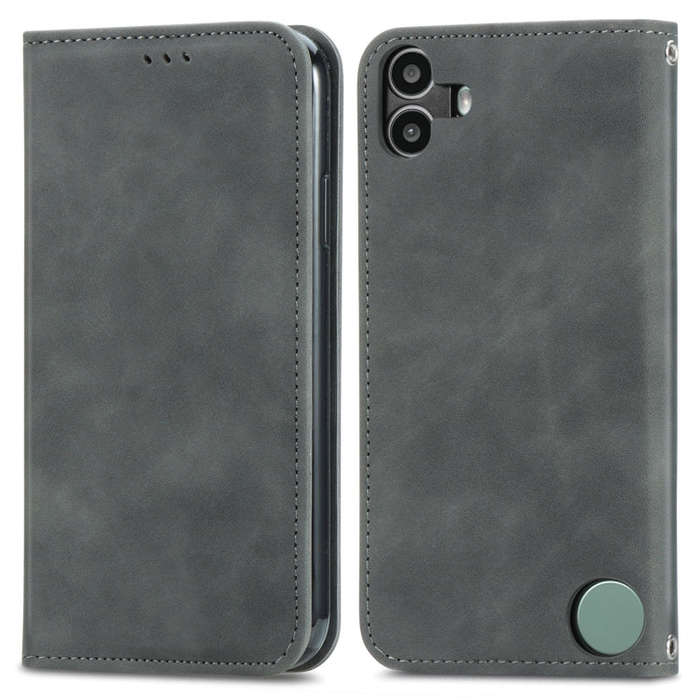For  Nothing CMF Phone 1 Retro Skin Feel Magnetic Flip Leather Phone Case(Grey)