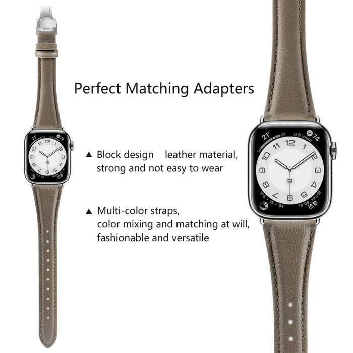 For Apple Watch Ultra 49mm Plain Leather Butterfly Buckle Watch Band(Gray+Silver)