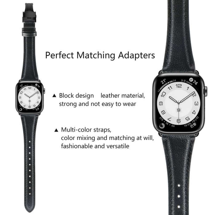 For Apple Watch Ultra 49mm Plain Leather Butterfly Buckle Watch Band(Black+Black)