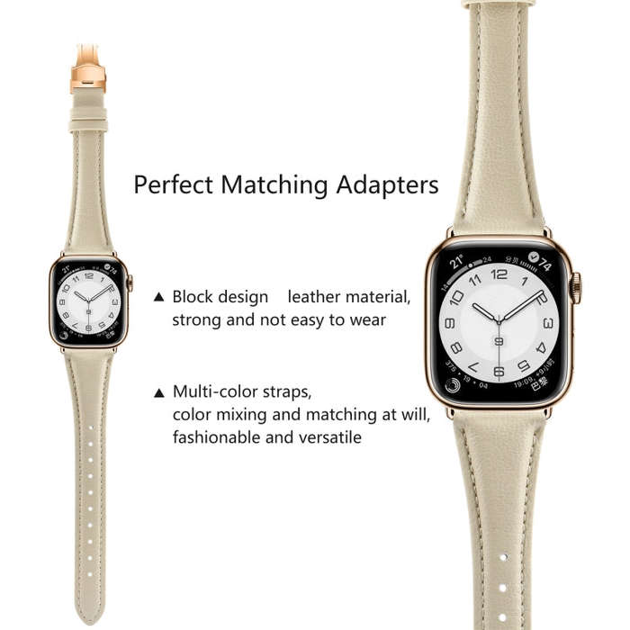 For Apple Watch Ultra 49mm Plain Leather Butterfly Buckle Watch Band(Beige+Rose Gold)