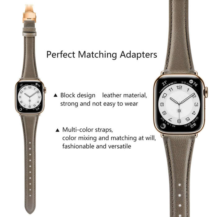 For Apple Watch Series 6 40mm Plain Leather Butterfly Buckle Watch Band(Gray+Rose Gold)