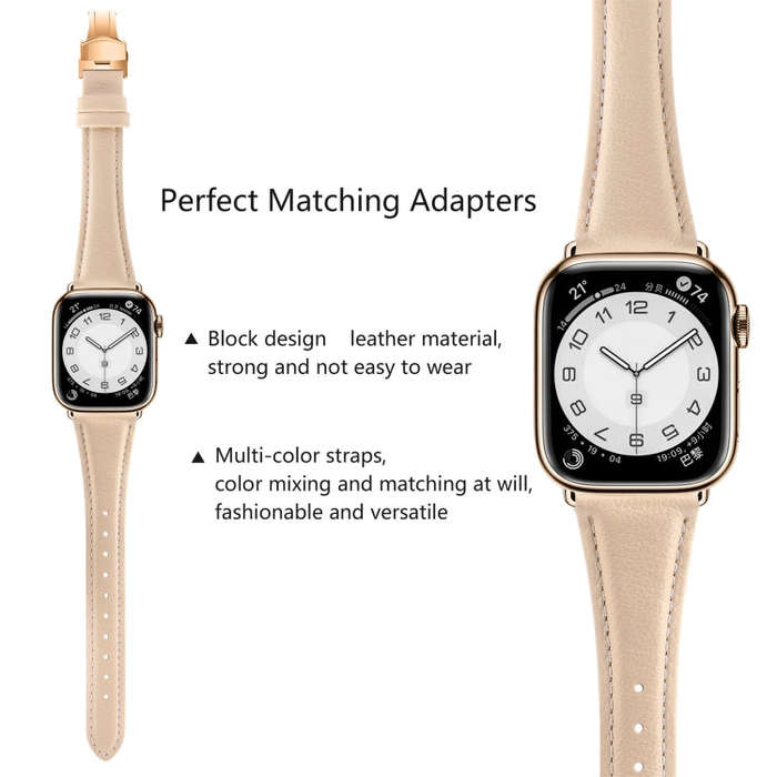 For Apple Watch Series 6 44mm Plain Leather Butterfly Buckle Watch Band(Apricot+Rose Gold)