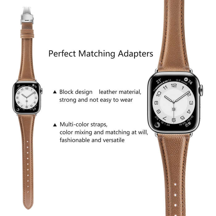 For Apple Watch Series 4 44mm Plain Leather Butterfly Buckle Watch Band(Dark Brown+Silver)