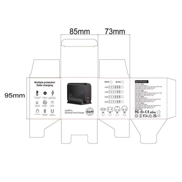 GaN PD100W Type-C x 3 + USB x 3 Multi Port Laptop Adapter, Plug Size:US Plug