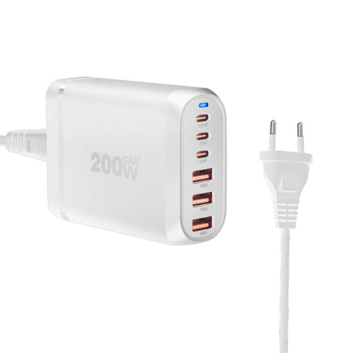 GaN PD100W Type-C x 3 + USB x 3 Multi Port Laptop Adapter, White, Plug Size:EU Plug