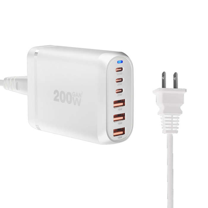 GaN PD100W Type-C x 3 + USB x 3 Multi Port Laptop Adapter, White, Plug Size:US Plug