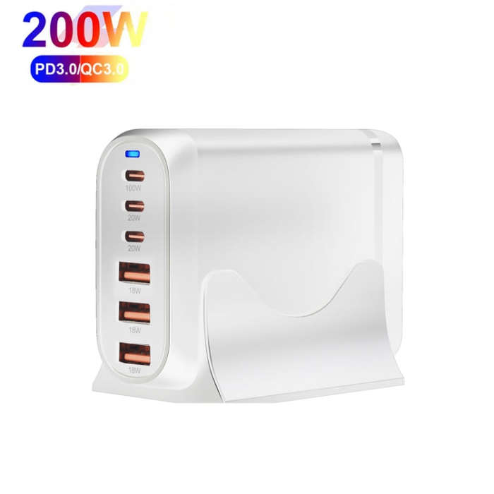 GaN PD100W Type-C x 3 + USB x 3 Multi Port Laptop Adapter, White, Plug Size:AU Plug