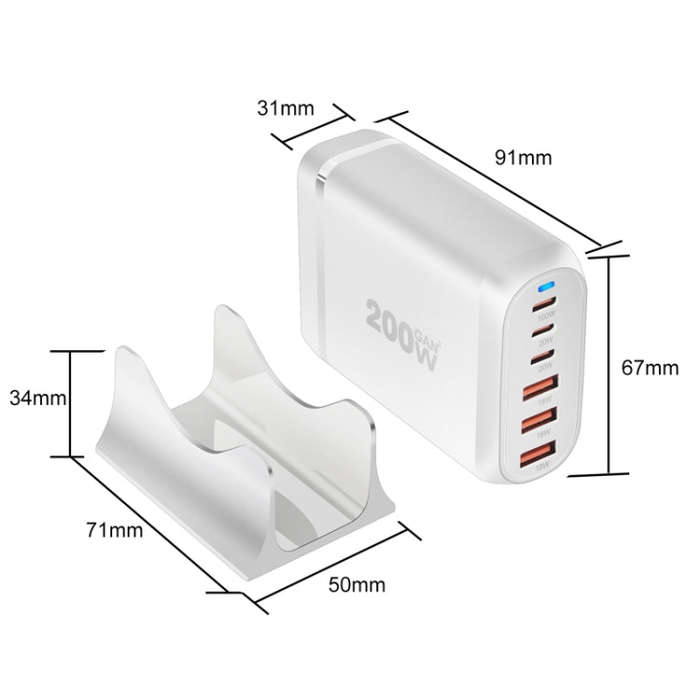 GaN PD100W Type-C x 3 + USB x 3 Multi Port Laptop Adapter, White, Plug Size:UK Plug