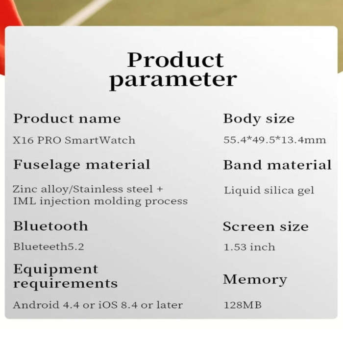 X16pro 1.53 inch Color Screen Smart Watch, Support Bluetooth Call / Heart Rate / Blood Pressure /...