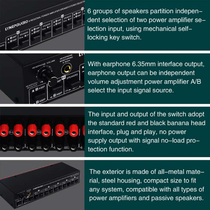 B06 82 In 6 Out Power Amplifier Speaker Selector 6 Region Stereo Speaker Switcher