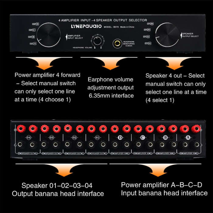 B070 4 Input 4 Ooutput Power Amplifier Speaker Selector Switcher Speaker Comparator