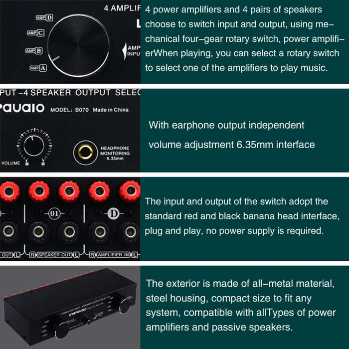 B070 4 Input 4 Ooutput Power Amplifier Speaker Selector Switcher Speaker Comparator