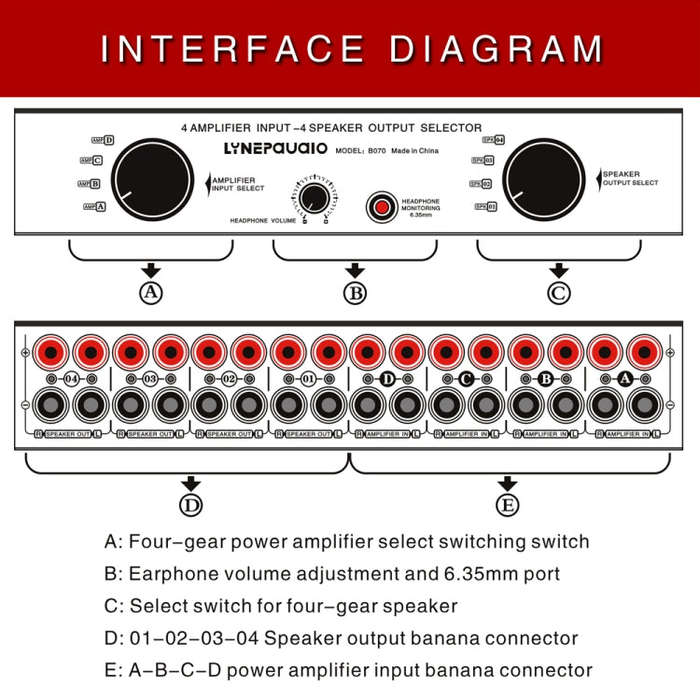 B070 4 Input 4 Ooutput Power Amplifier Speaker Selector Switcher Speaker Comparator