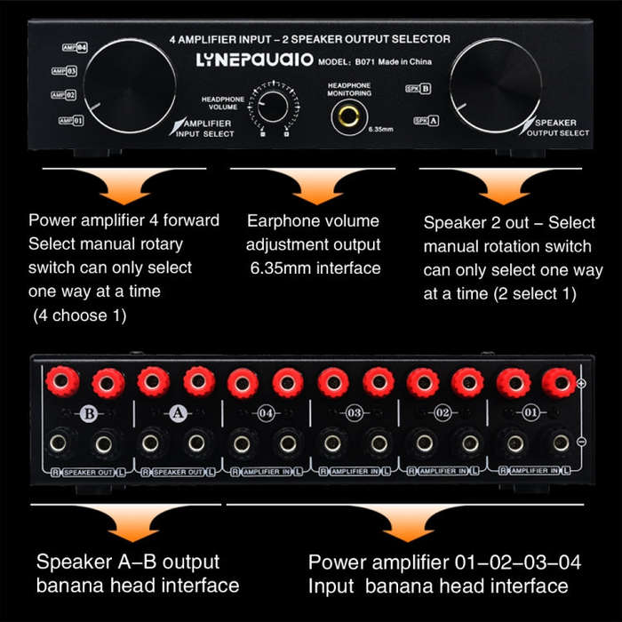 B071 4 Input 2 Output or 2 In 4 Out Power Amplifier Speaker Selector Switcher