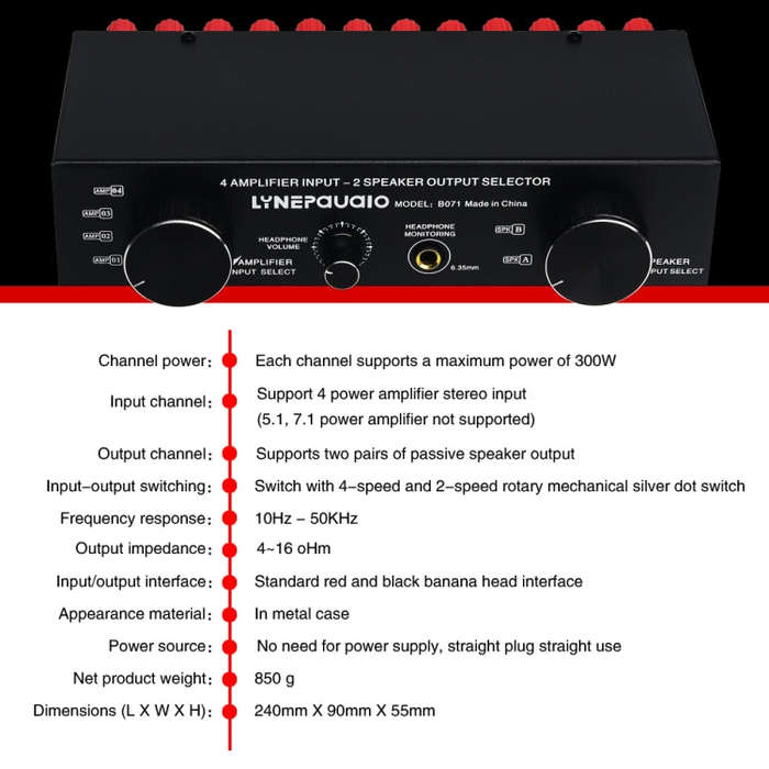 B071 4 Input 2 Output or 2 In 4 Out Power Amplifier Speaker Selector Switcher