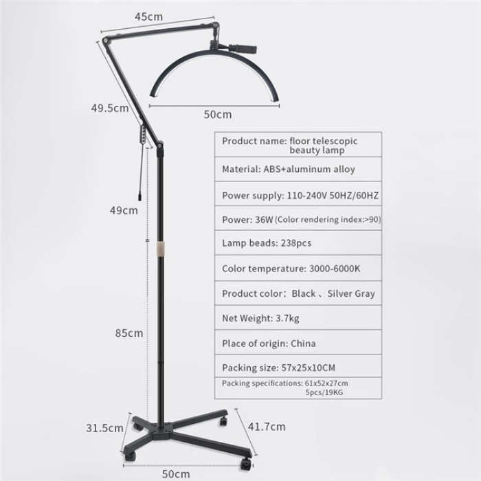 M50X For Lash Artists 20 inch LED Half Moon Light with Pulley Bracket Nail Skin Beauty Lamp(EU Plug)