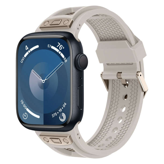 For  Apple Watch Series 9 45mm Breathable Stainless Steel Mesh TPU Watch Band(Starlight Titanium)
