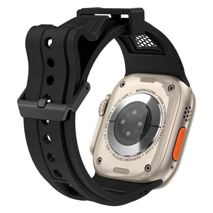 For Apple Watch Ultra 49mm Breathable Stainless Steel Mesh TPU Watch Band(Black Black)