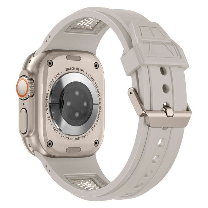 For Apple Watch Series 8 45mm Breathable Stainless Steel Mesh TPU Watch Band(Starlight Titanium)