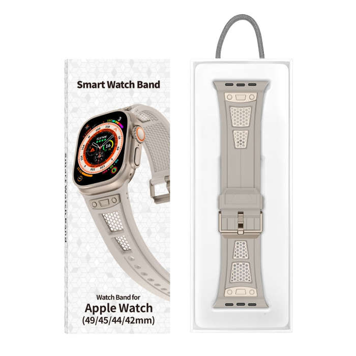 For Apple Watch Series 8 45mm Breathable Stainless Steel Mesh TPU Watch Band(Starlight Titanium)
