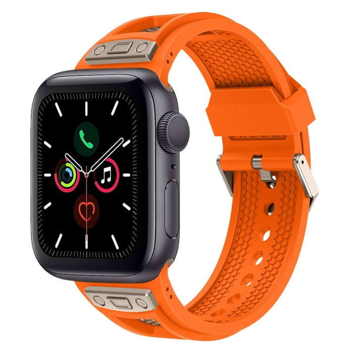 For Apple Watch Series 5 44mm Breathable Stainless Steel Mesh TPU Watch Band(Orange Titanium)