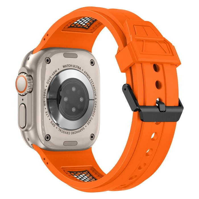 For Apple Watch Series 3 42mm Breathable Stainless Steel Mesh TPU Watch Band(Orange Black)