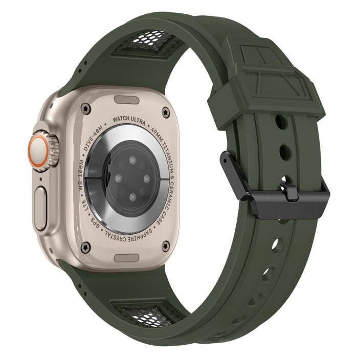 For Apple Watch Series 3 42mm Breathable Stainless Steel Mesh TPU Watch Band(Green Black)