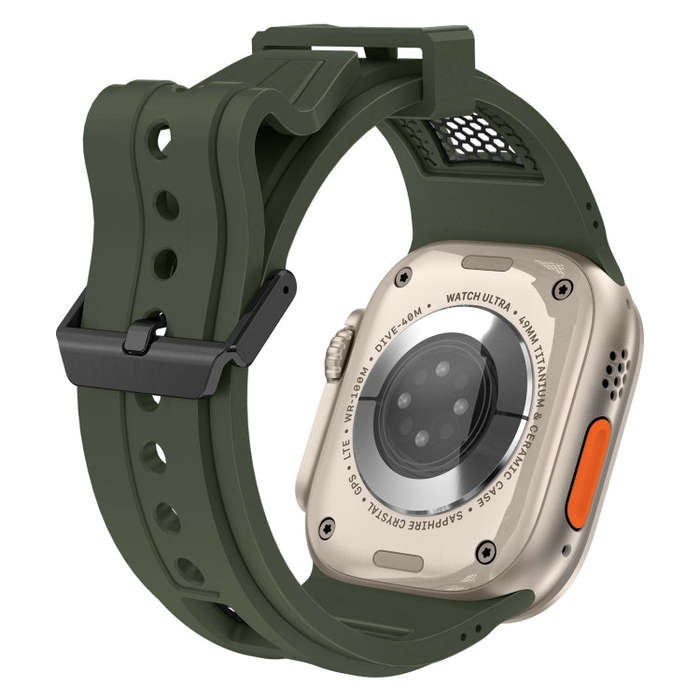 For Apple Watch Series 3 42mm Breathable Stainless Steel Mesh TPU Watch Band(Green Black)