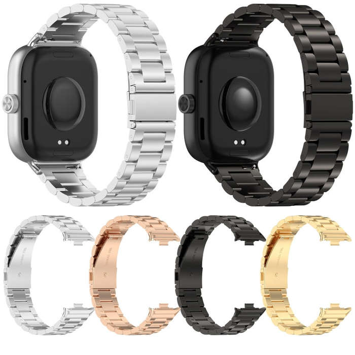 For Xiaomi Smart Band 9 Pro / 8 Pro Three Bead Stainless Steel Metal Watch Band(Rose Gold)
