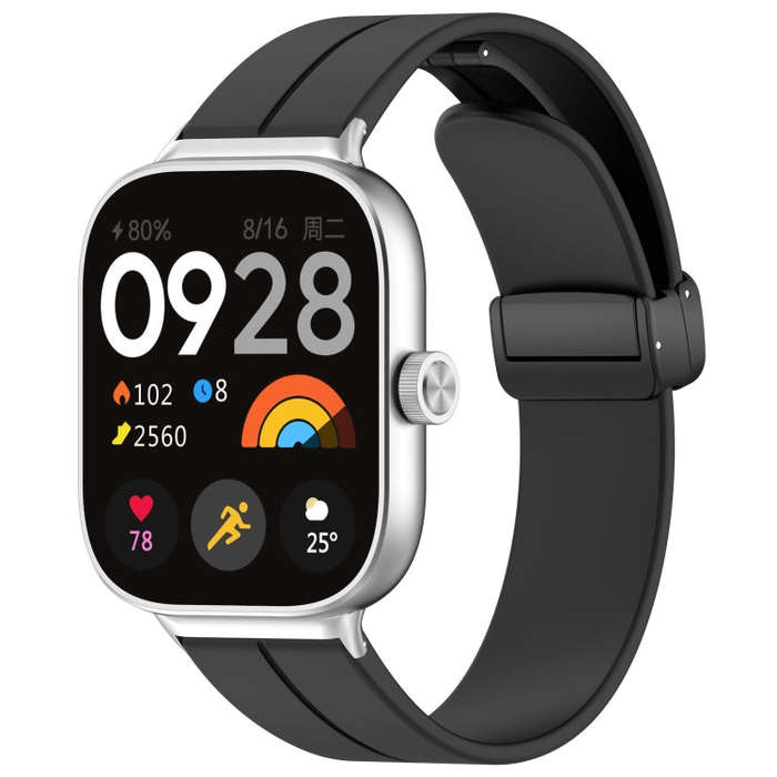 For Xiaomi Smart Band 9 Pro / 8 Pro Groove Folding Magnetic Buckle Silicone Watch Band(Black)
