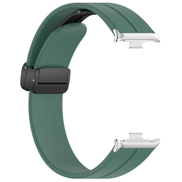 For Xiaomi Smart Band 9 Pro / 8 Pro Groove Folding Magnetic Buckle Silicone Watch Band(Dark Green)
