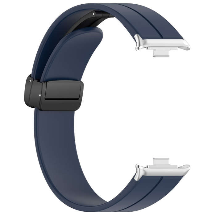 For Xiaomi Smart Band 9 Pro / 8 Pro Groove Folding Magnetic Buckle Silicone Watch Band(Dark Blue)