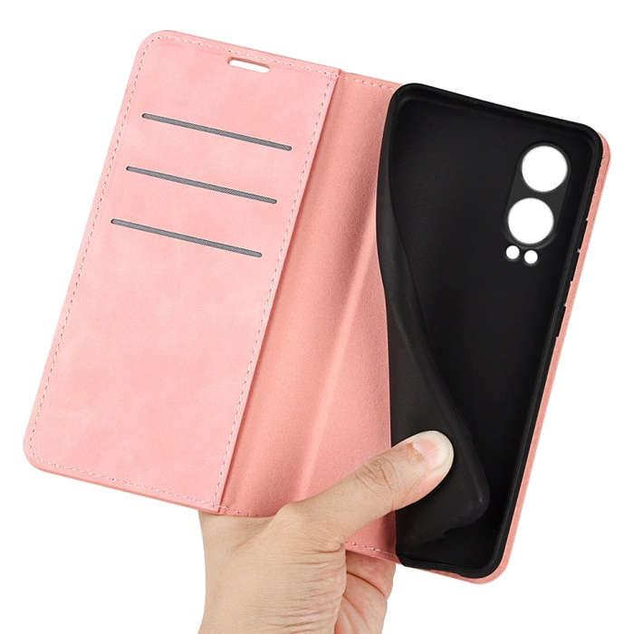 For OnePlus Nord CE4 Lite 5G Retro-skin Magnetic Suction Leather Phone Case(Pink)
