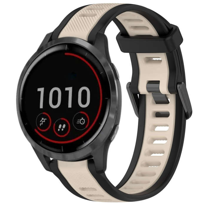 For Garmin Vivoactive 4 22mm Two Color Textured Silicone Watch Band(Starlight + Black)
