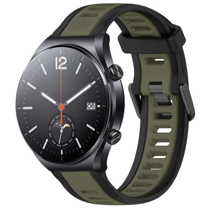 For Xiaomi MI Watch S1 22mm Two Color Textured Silicone Watch Band(Green+Black)