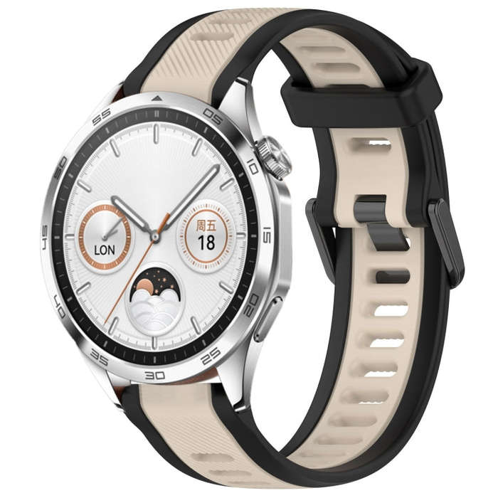For Huawei Watch GT4 46mm 22mm Two Color Textured Silicone Watch Band(Starlight + Black)