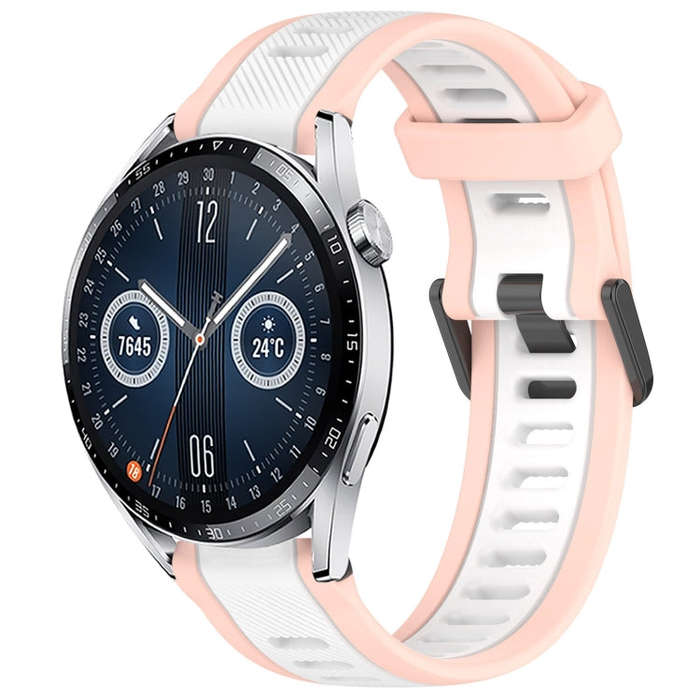 For Huawei Watch GT3 46mm 22mm Two Color Textured Silicone Watch Band(White+Pink)