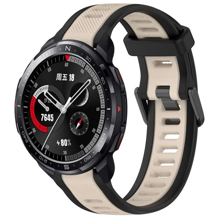 For Honor Watch GS Pro 22mm Two Color Textured Silicone Watch Band(Starlight + Black)