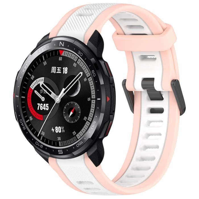 For Honor Watch GS Pro 22mm Two Color Textured Silicone Watch Band(White+Pink)