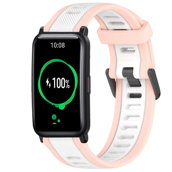 For Honor Watch ES 20mm Two Color Textured Silicone Watch Band(White+Pink)