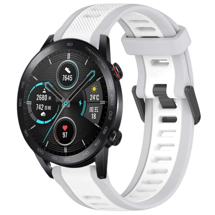 For Honor MagicWatch2 42mm 20mm Two Color Textured Silicone Watch Band(White+Grey)
