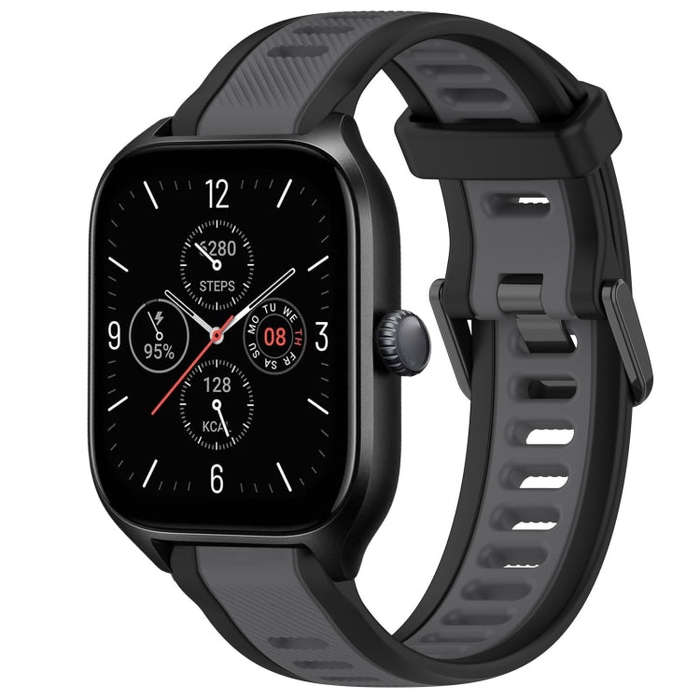 For Amazfit GTS 4 20mm Two-Color Textured Silicone Watch Band(Grey+Black)