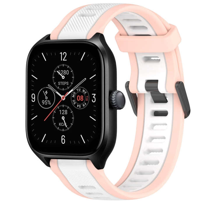 For Amazfit GTS 4 20mm Two-Color Textured Silicone Watch Band(White+Pink)