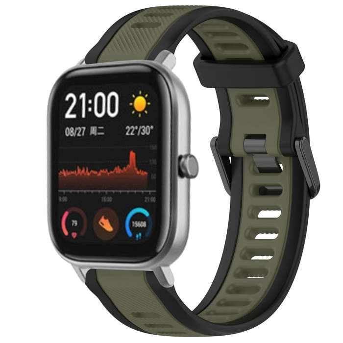 For Amazfit GTS 20mm Two-Color Textured Silicone Watch Band(Green+Black)