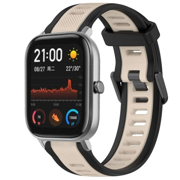 For Amazfit GTS 20mm Two-Color Textured Silicone Watch Band(Starlight + Black)