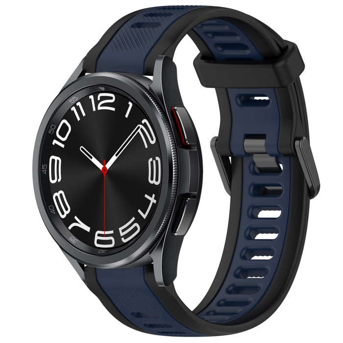 For Samsung Galaxy Watch 6 Classic 47mm 20mm Two Color Textured Silicone Watch Band(Midnight Blue...